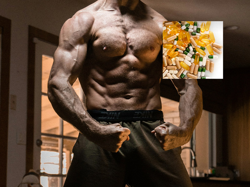 cuerpo musculoso y pastillas