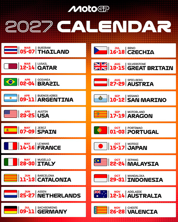 Calendario MotoGP 2027 