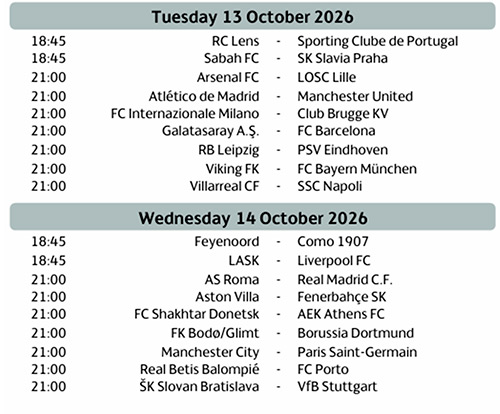 Segunda jornada de Champions League 2026/27