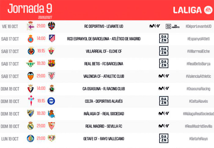 Jornada 9 de LaLiga EA Sports 2026/27